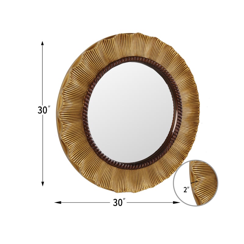 Round Cleopatra Sunburst Mirror 65cm Gold Wall Mount Antique PU Frame