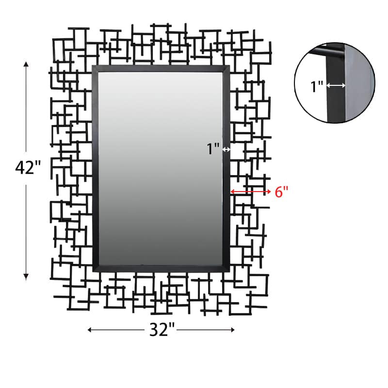 Luxury Iron Frame Rectangular Mirror 107cm x 81cm Black Modern Wall Décor