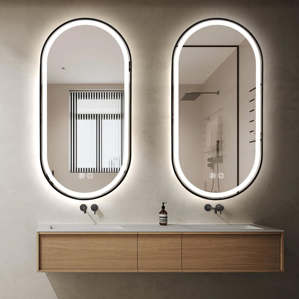 Black Oval LED Bathroom 130cm x 70cm Frosted Edge Defogger Dimmable Vanity Wall Mirror