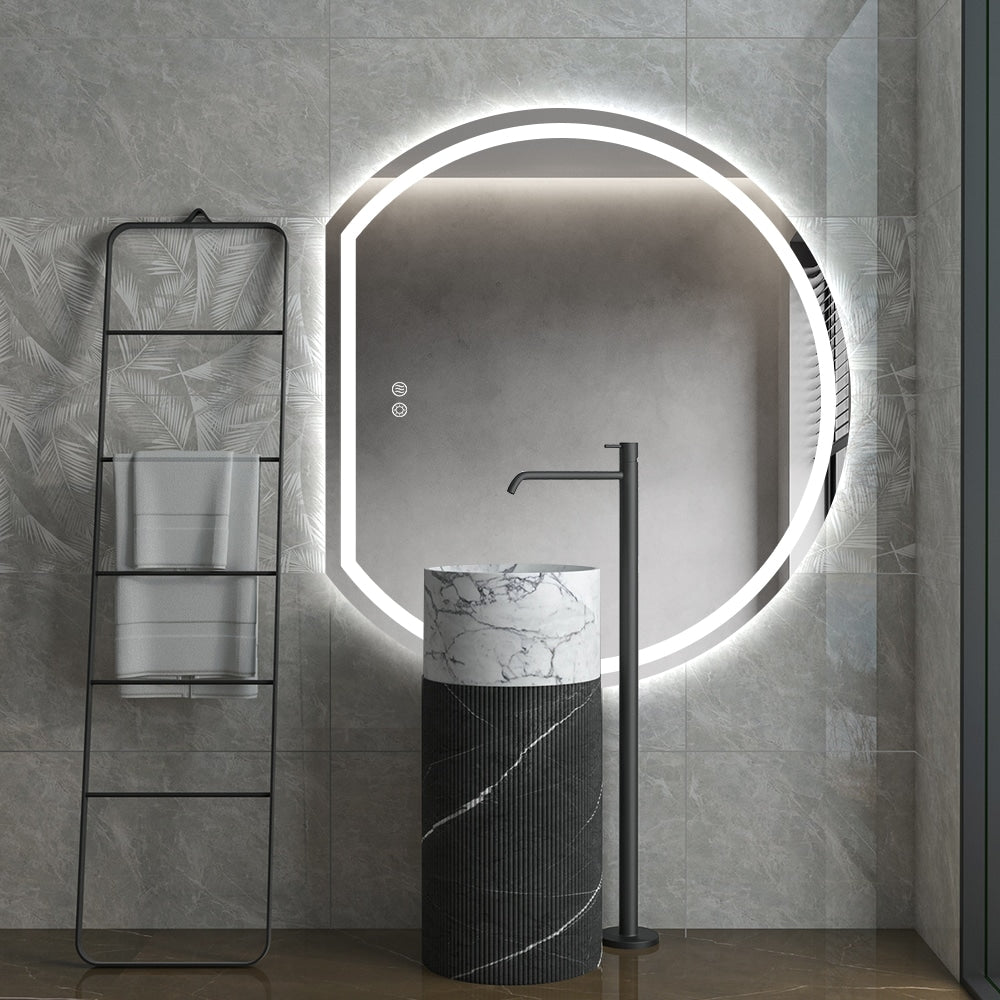 Left Cut Moon Wall-Mounted Frosted LED Mirror 90cm x 100cm Frameless Crescent Shape Frontlit Bathroom Vanity Decor