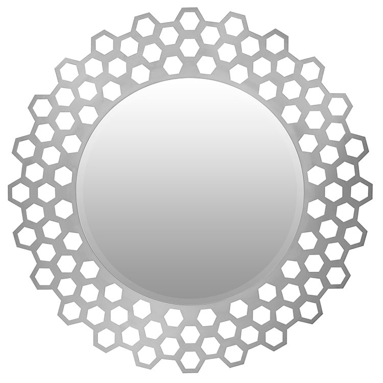 Round Decor Mirror 91cm Metal Frame Brushed Silver