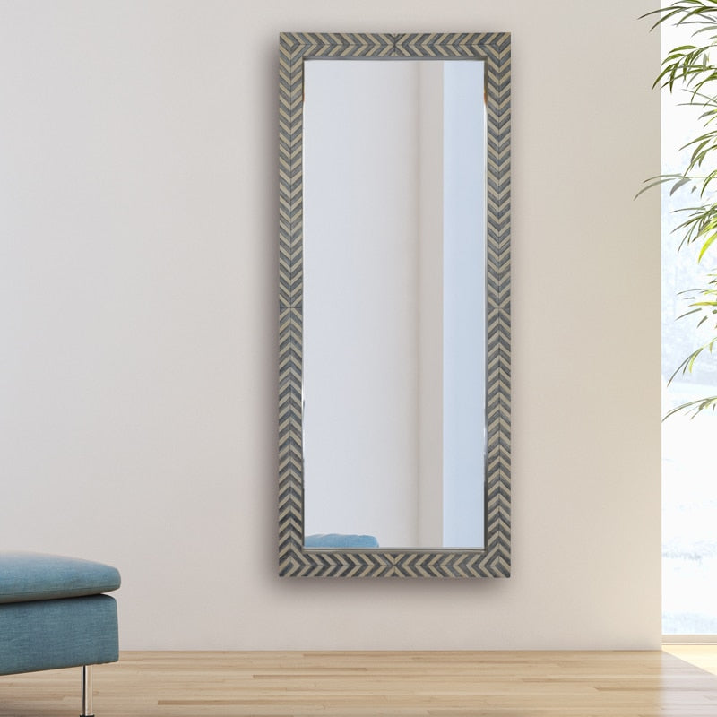 Zebra Fishbone Full Height Mirror 183cm x 76cm Brown Grey Wall Mount MDF Frame