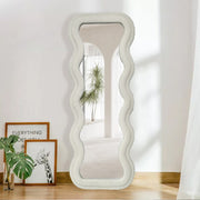 Modern Wavy Teddy Velvet Full Length Mirror 160cm x 60cm White Decorative Wall Mirror