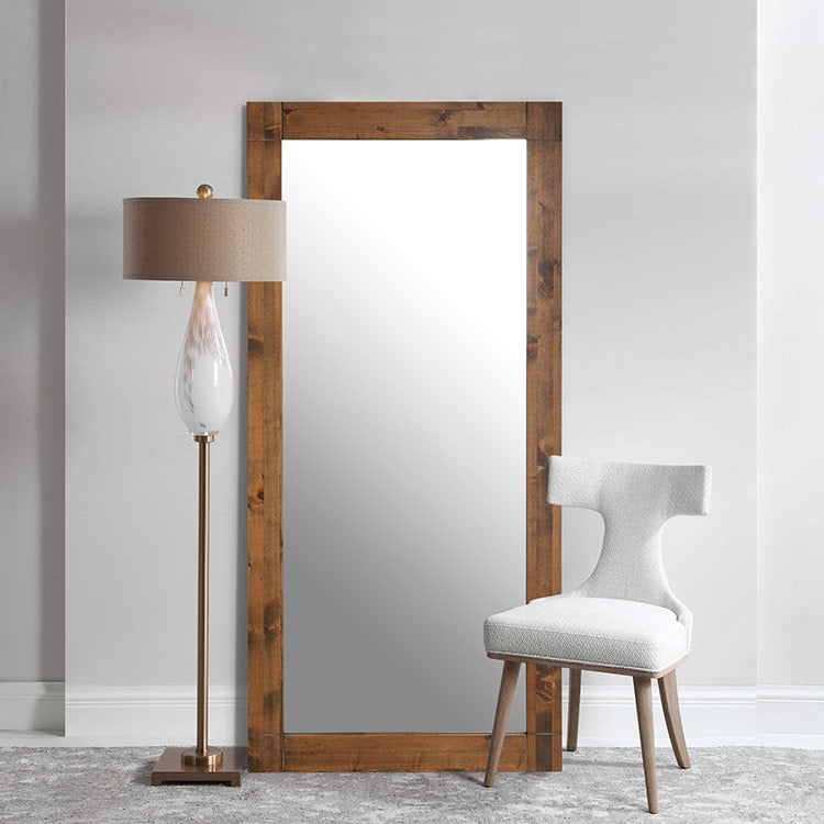 Nordic Full Length Rectangular Mirror 183cm x 91cm Yellow Brown Woodgrain Floor Mirror