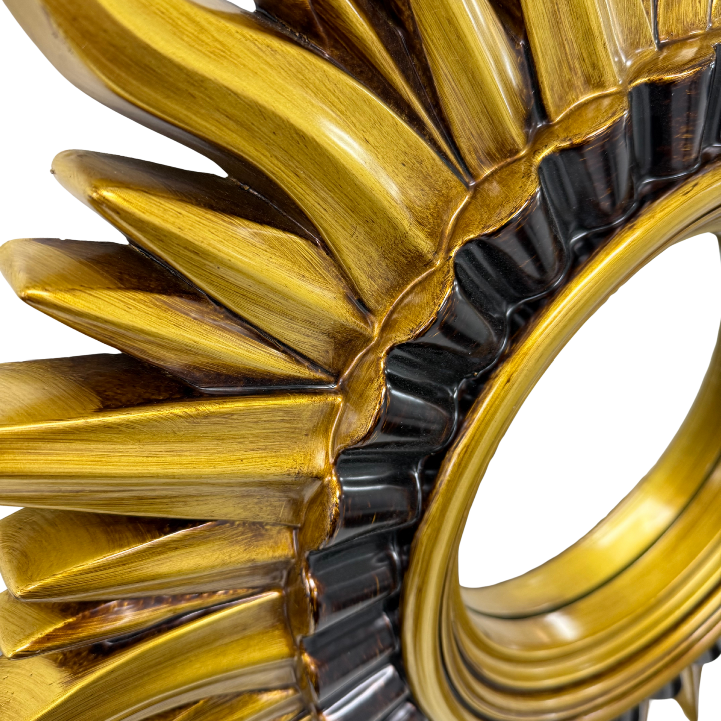 Round Vintage Sunburst Mirror 71cm Gold Wall Mount PU Frame