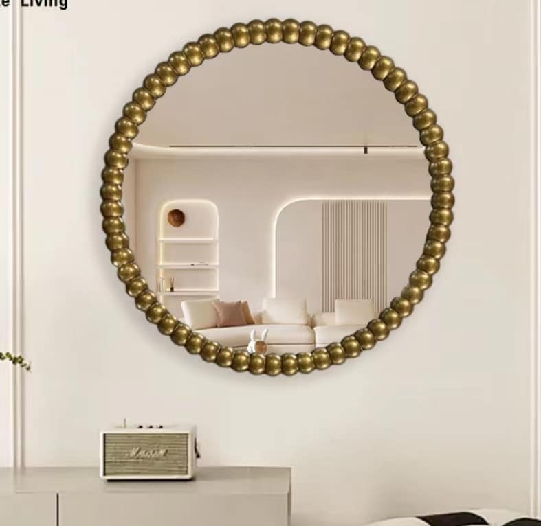 Beaded Sunburst Wall Mirror 70cm Round Gold Decorative Accent