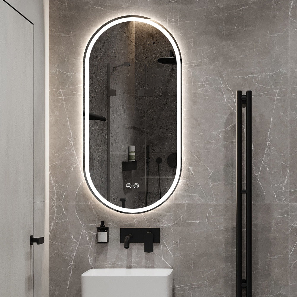 Oval LED Mirror Frameless Frosted Bathroom Mirror with Defogger & Dimmable 30mm LED Strip 100cm x 50cm