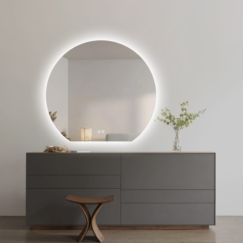Modern Crescent Moon Wall LED Mirror 90cm x 100cm Backlit Frameless