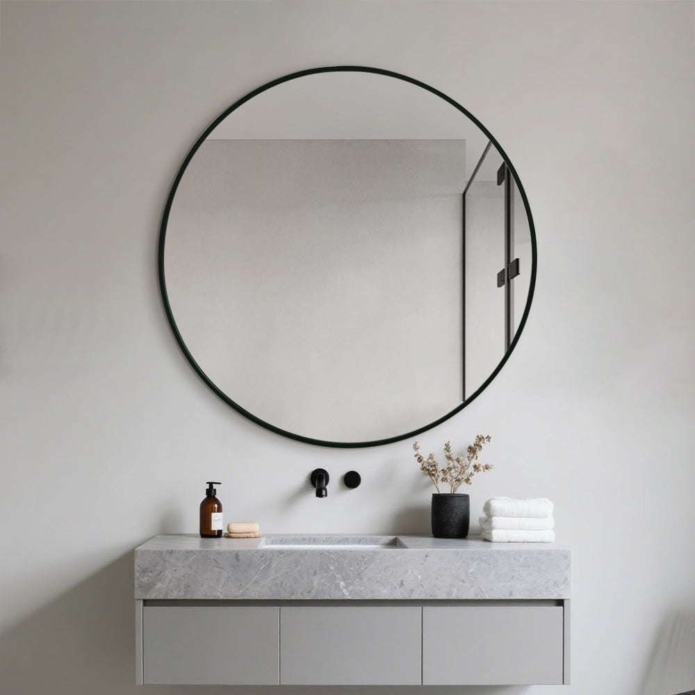 Black Framed Classic Round 80cm Decorative Wall Mirror for Living Rooms Bedrooms Bathrooms