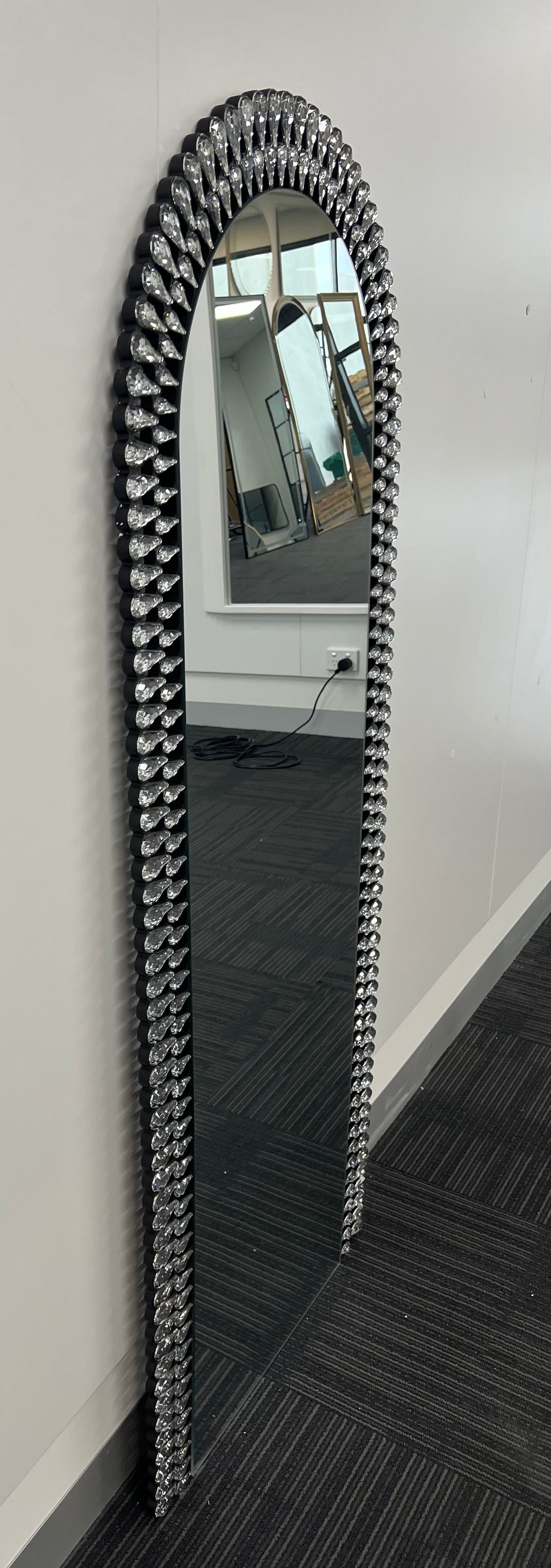 Diamond Water Drop Arch Wall Mirror 200cm x 100cm Silver Acrylic Frame