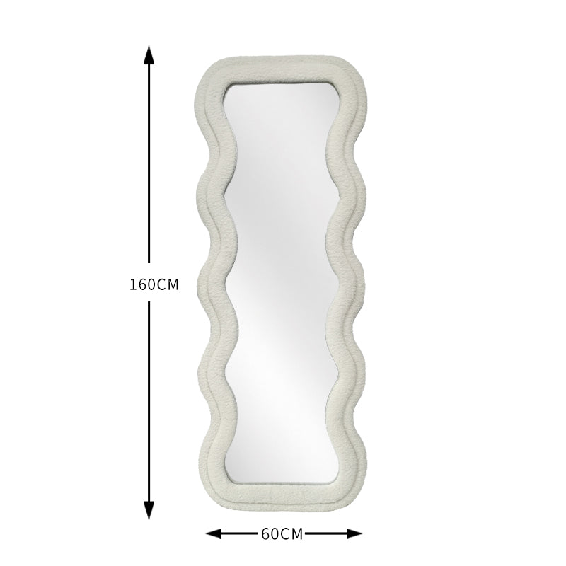 Modern Wavy Teddy Velvet Full Length Mirror 160cm x 60cm White Decorative Wall Mirror