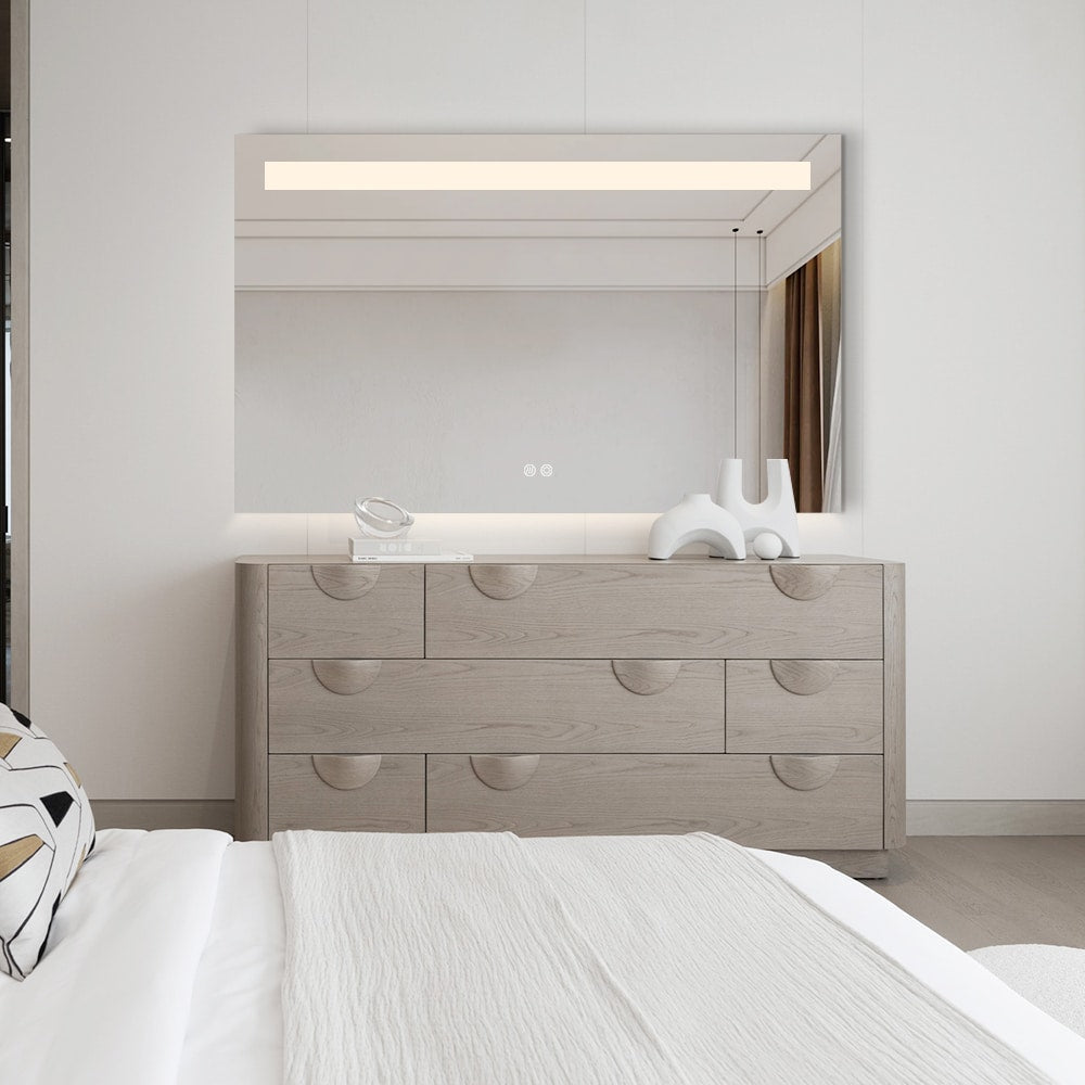 Rectangular LED Bathroom Mirror 60cm x 80cm Frameless Frosted Frontlit Top Strip