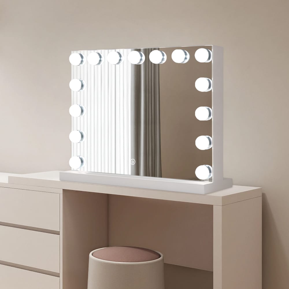 Rectangular Hollywood LED Makeup Mirror 46cm x 58cm Frontlit Touch Sensor Vanity Tabletop Beauty Mirror