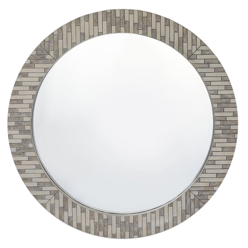 Round Zebra Mosaic Mirror 60cm Grey Wall Mount MDF Frame Modern Accent
