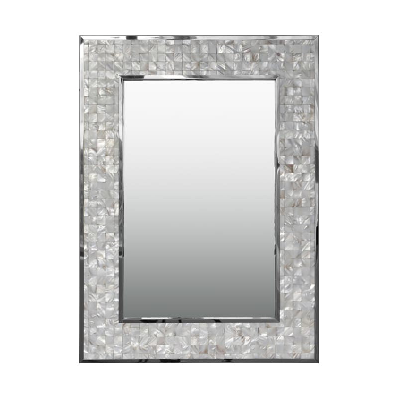 Luxury Silver Rectangular Wall Mirror with Shell Inlay 77cm x 57cm Brushed Stainless Steel Frame