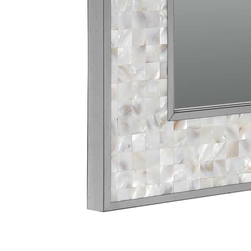 Luxury Silver Rectangular Wall Mirror with Shell Inlay 77cm x 57cm Brushed Stainless Steel Frame