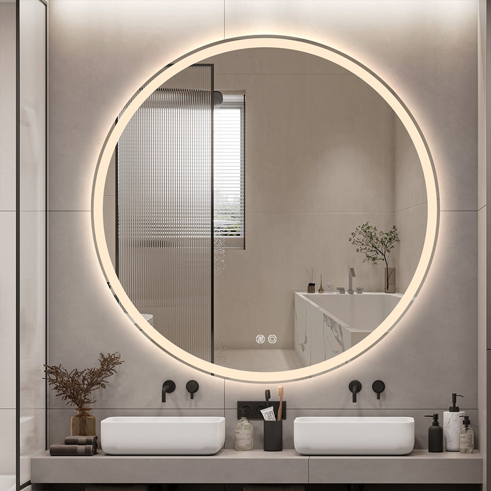 Round LED Mirror 80cm Frosted Defogger Dimmable 25mm Strip