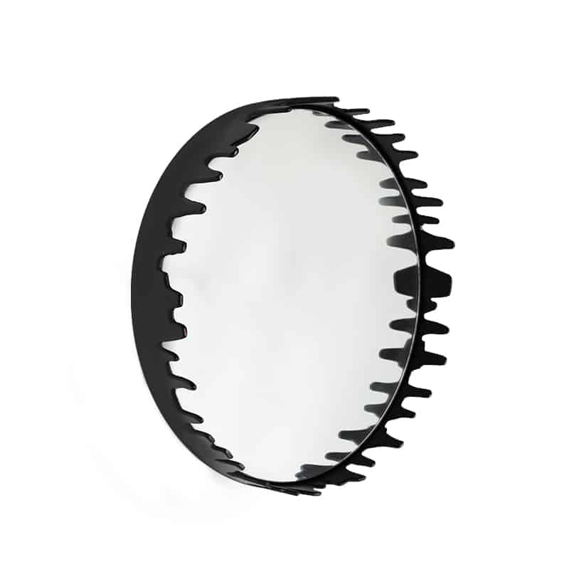 Black Round Wall Mirror 46cm Amaz Ultra Decorative Iron Frame for Modern Interiors