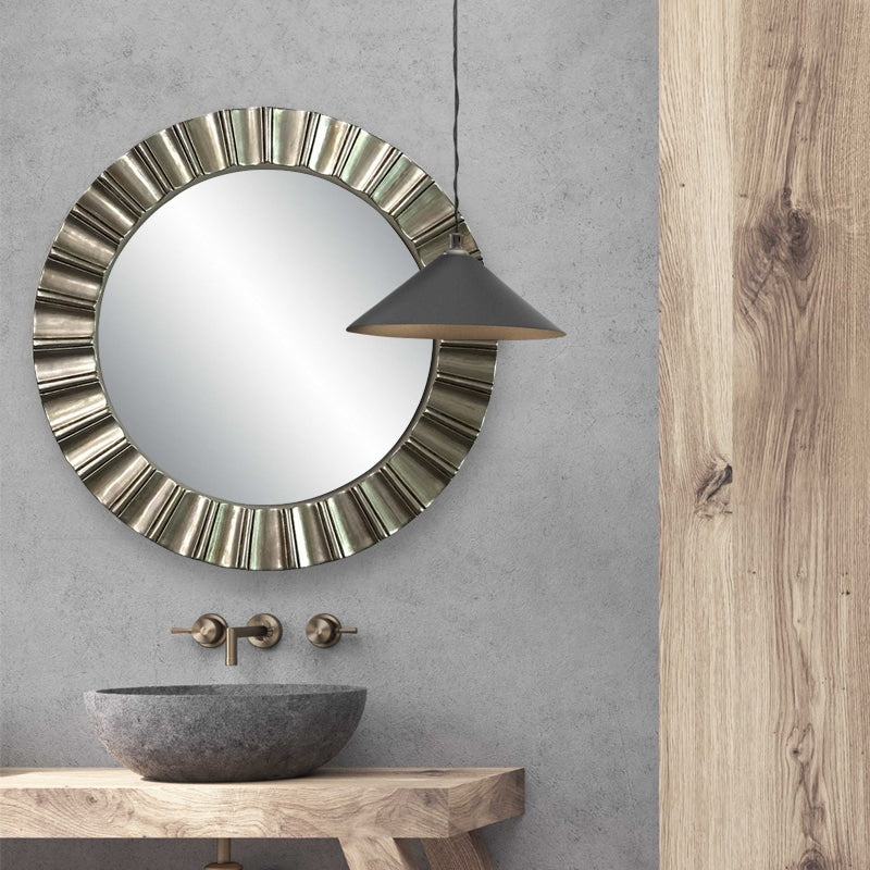 Round Modern Egypt Mirror 65cm Silver Wall Mount PU Frame Vintage Style