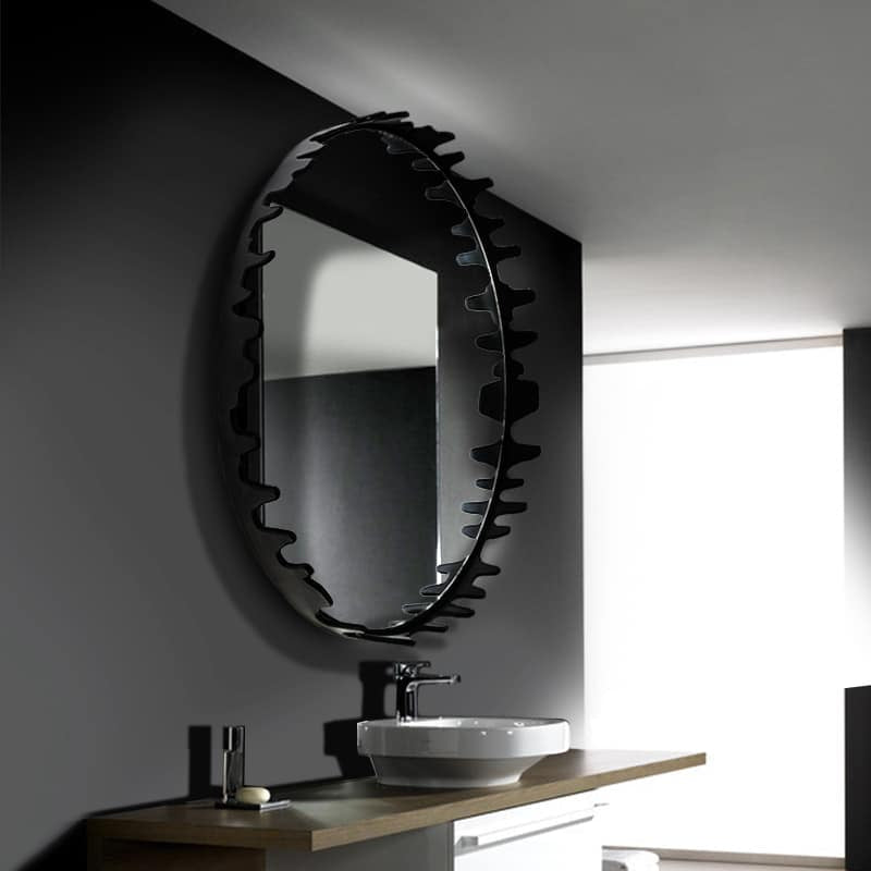 Black Round Wall Mirror 46cm Amaz Ultra Decorative Iron Frame for Modern Interiors
