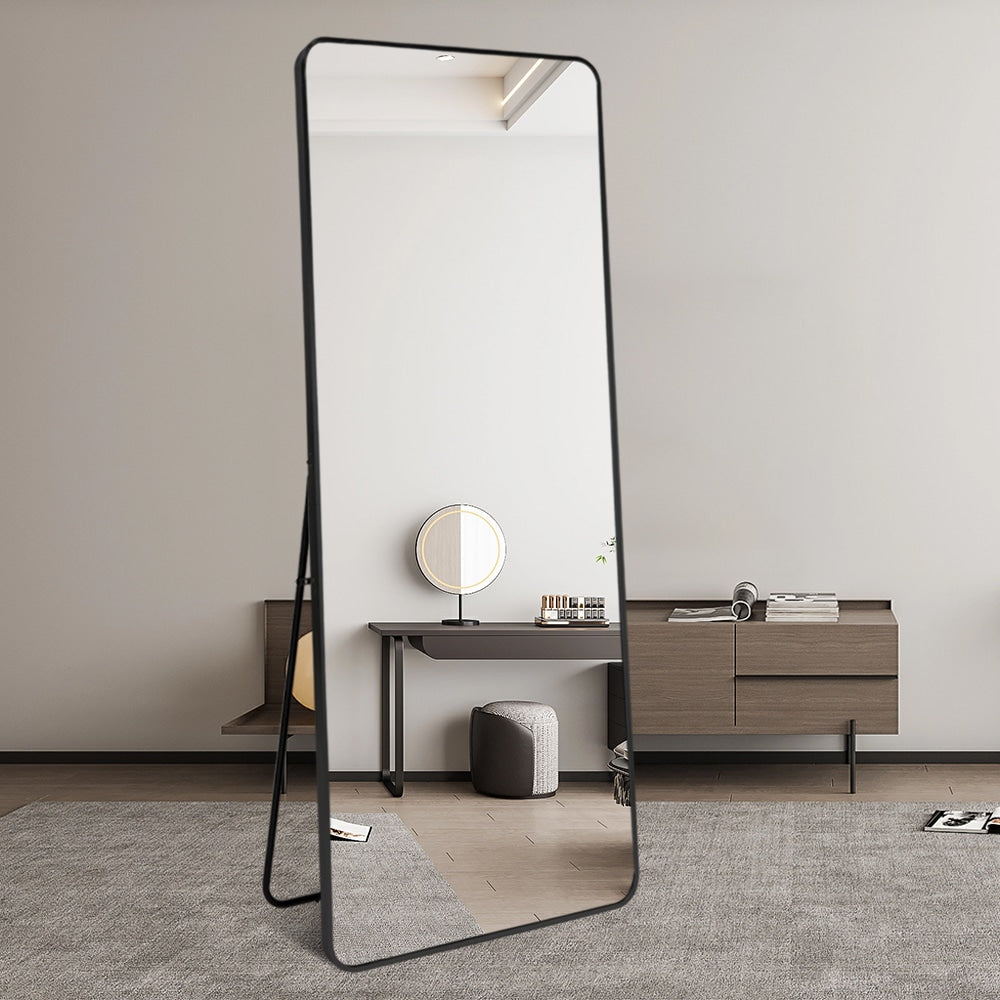 Modern Rounded Full Length Mirror 100x200cm Black Frame Freestanding Rectangular Mirror