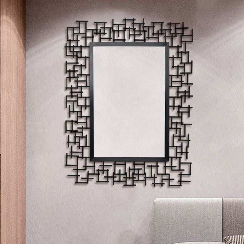 Luxury Iron Frame Rectangular Mirror 107cm x 81cm Black Modern Wall Décor