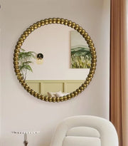 Beaded Sunburst Wall Mirror 70cm Round Gold Decorative Accent