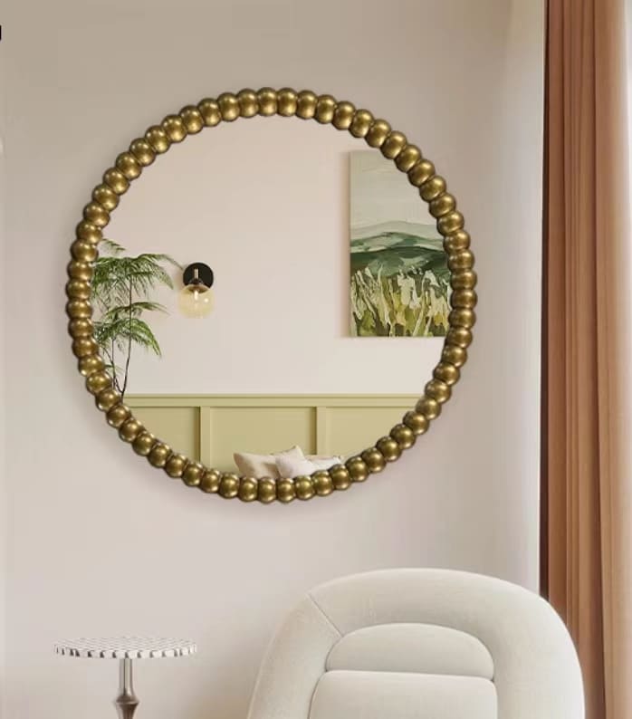 Beaded Sunburst Wall Mirror 70cm Round Gold Decorative Accent