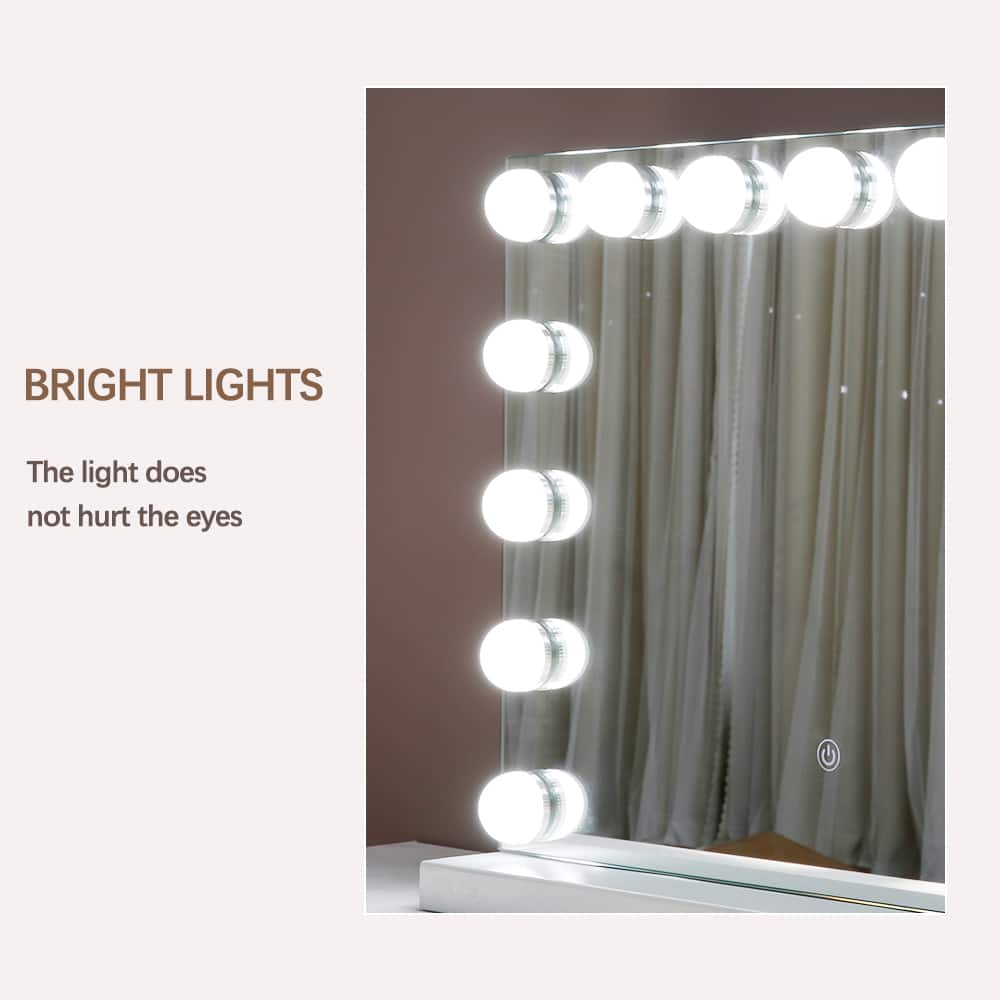 Rectangular Hollywood LED Makeup Mirror 46cm x 58cm Frontlit Touch Sensor Vanity Tabletop Beauty Mirror