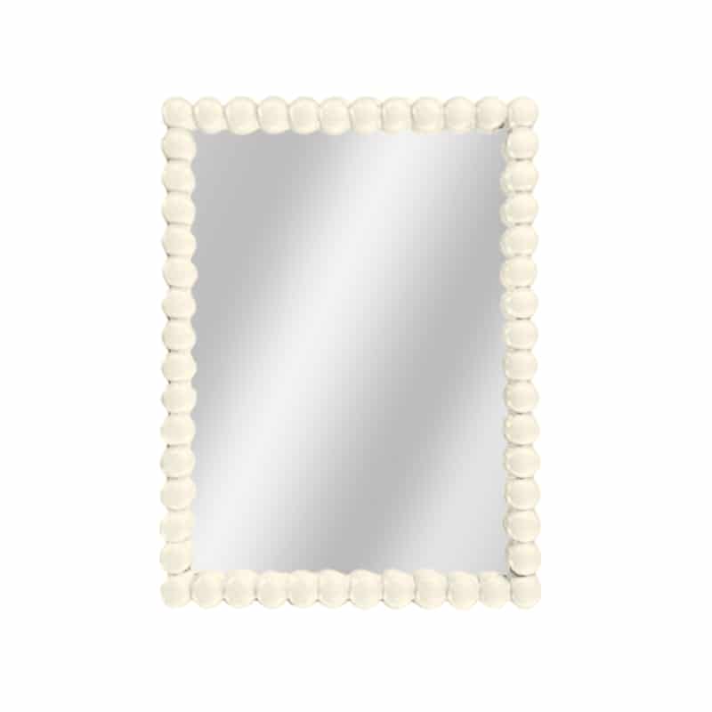 Beaded Rectangular Mirror 90cm x 60cm White PU Frame Decorative Wall Mirror with Ball Accents