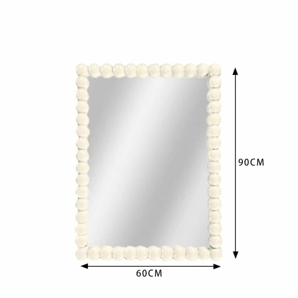 Beaded Rectangular Mirror 90cm x 60cm White PU Frame Decorative Wall Mirror with Ball Accents