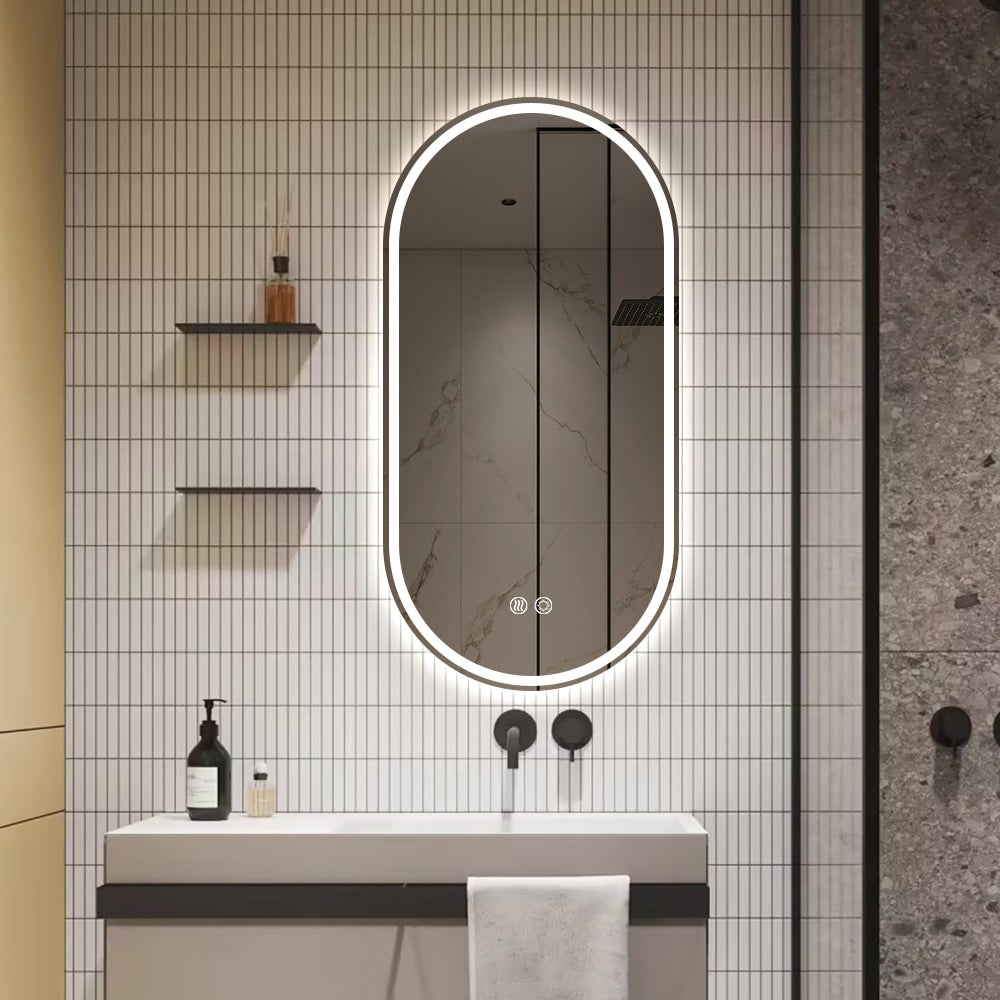 Oval LED Mirror Frameless Frosted Bathroom Mirror with Defogger & Dimmable 30mm LED Strip 130cm x 70cm