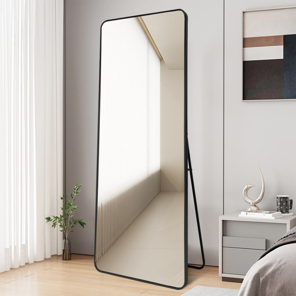 Modern Rounded Full Length Mirror 100x200cm Black Frame Freestanding Rectangular Mirror