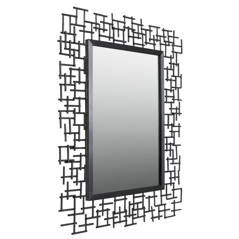 Luxury Iron Frame Rectangular Mirror 107cm x 81cm Black Modern Wall Décor