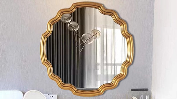 Wavy Sunburst Vintage Mirror 80cm Gold Round Wall Mount PU Frame