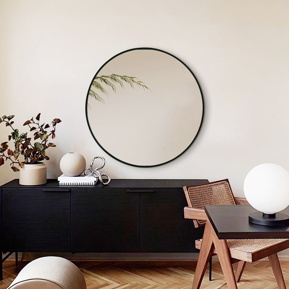 Black Framed Classic Round 60cm Decorative Wall Mirror for Living Rooms Bedrooms Bathrooms