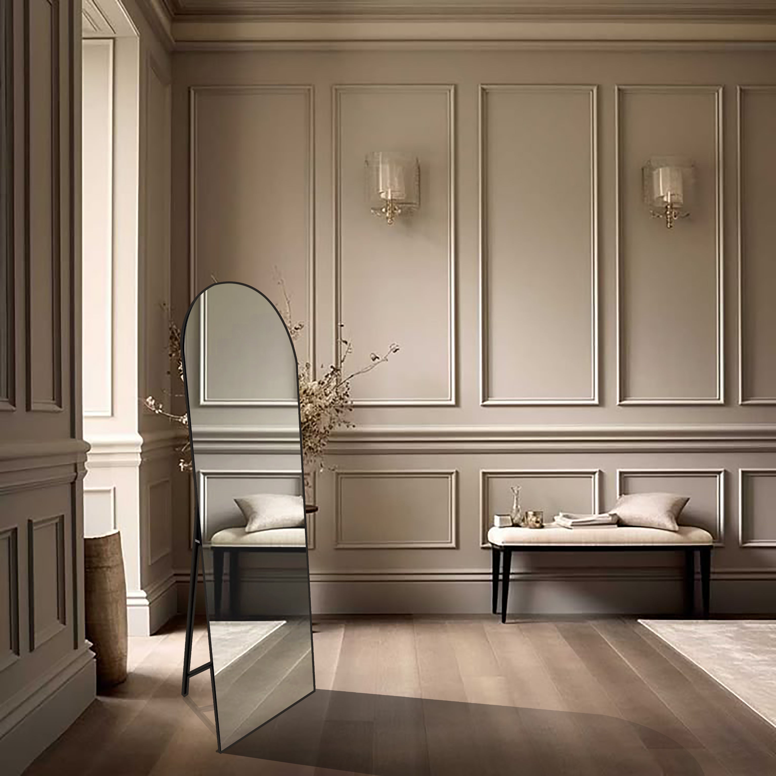 Modern Black Dense Arch Full Length Mirror
