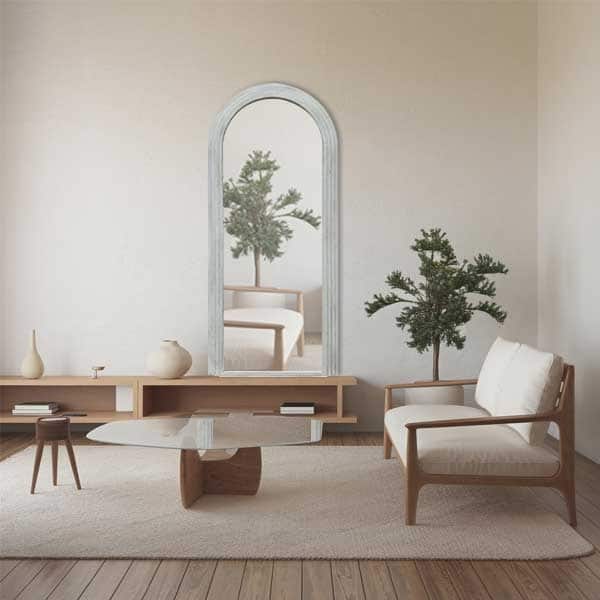 Besty Arched Wall Mirror 80cm x 180cm White Solid Wood Frame
