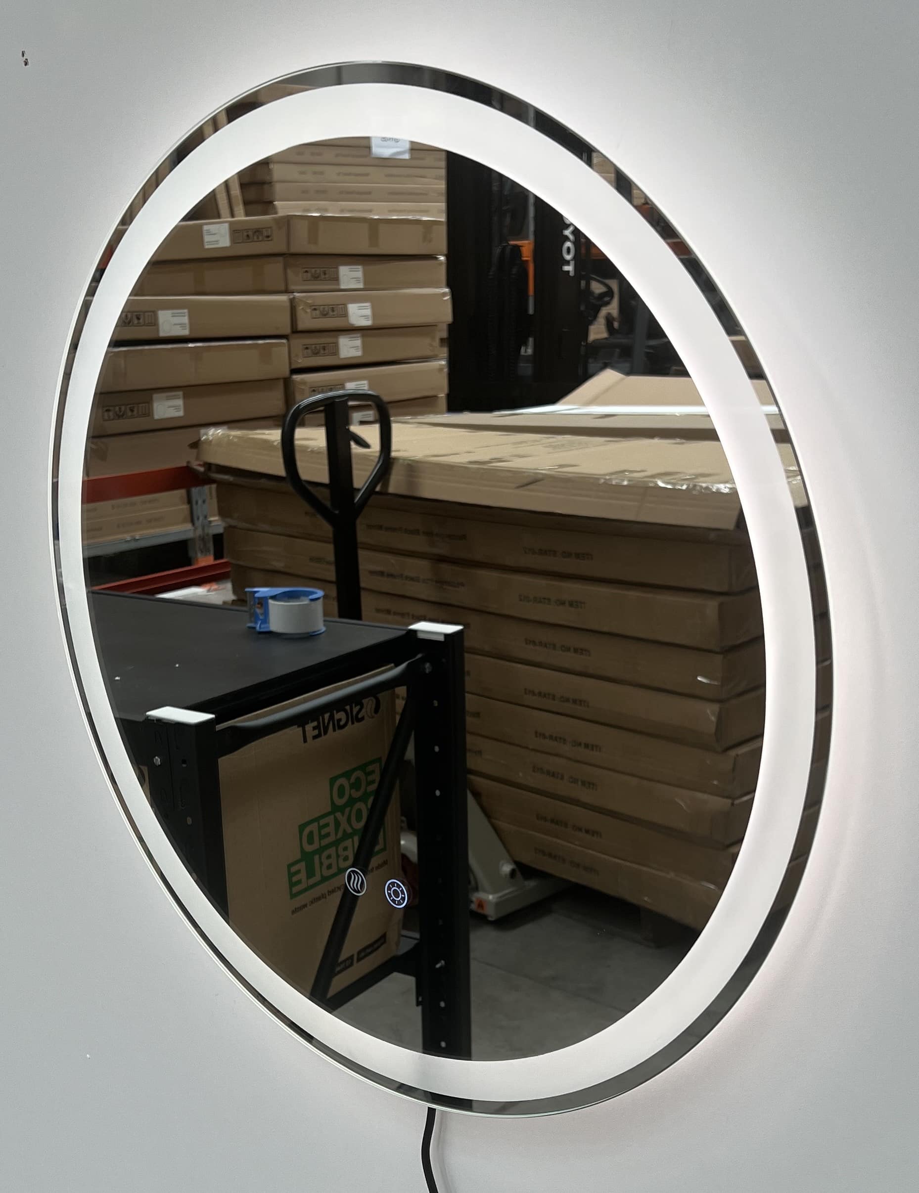 Round LED Mirror 90cm Frosted Defogger Dimmable 25mm Strip