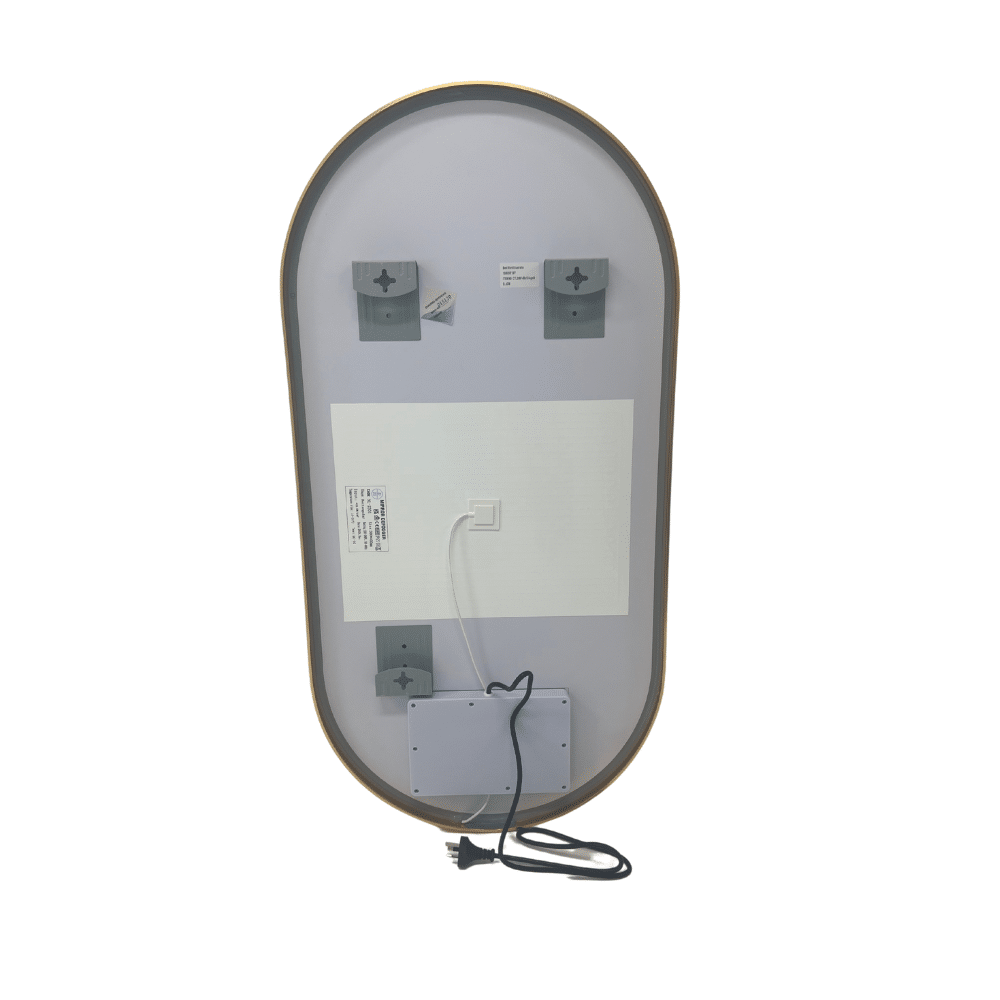 Oval LED Bathroom Mirror 50cm x 100cm Frontlit Gold Frame  Defogger Dimmable