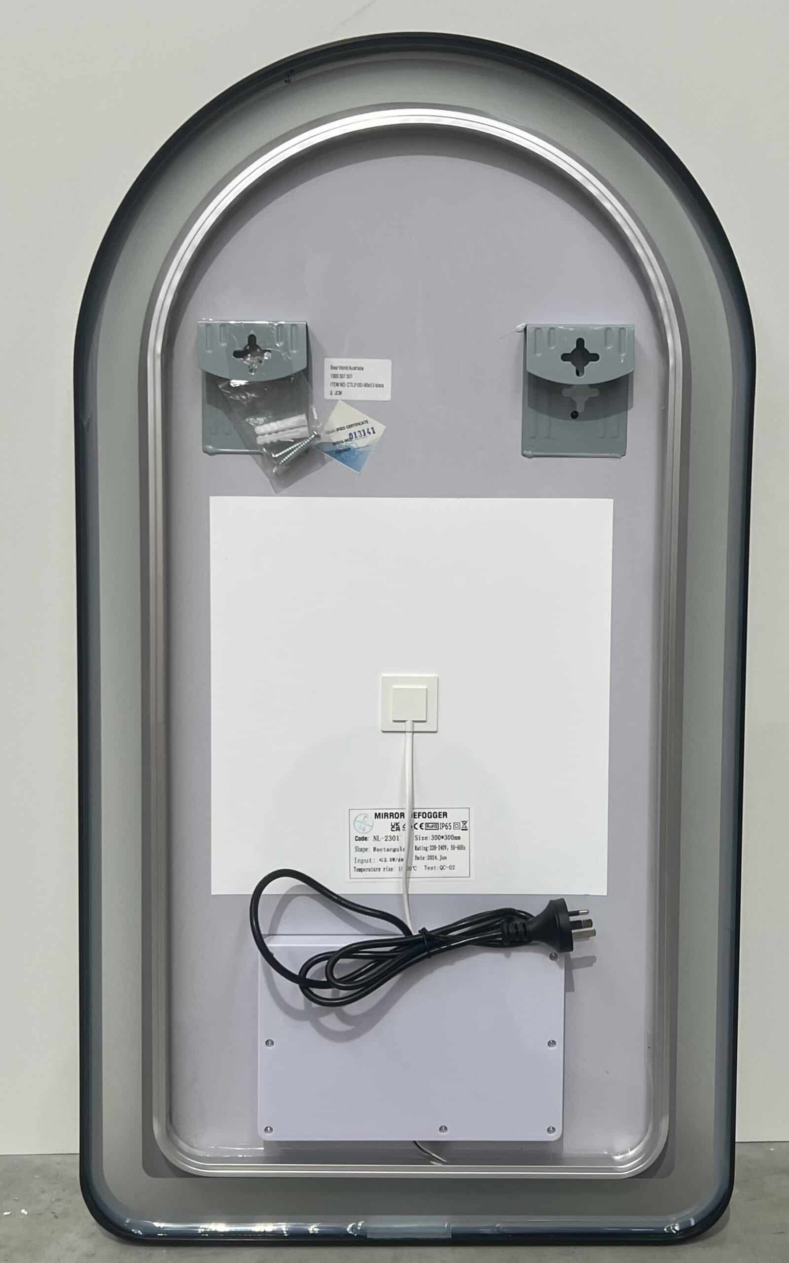 Arched LED Black Frame Wall Mirror 100cm x 75cm Frosted Dimmable Vanity Defogger