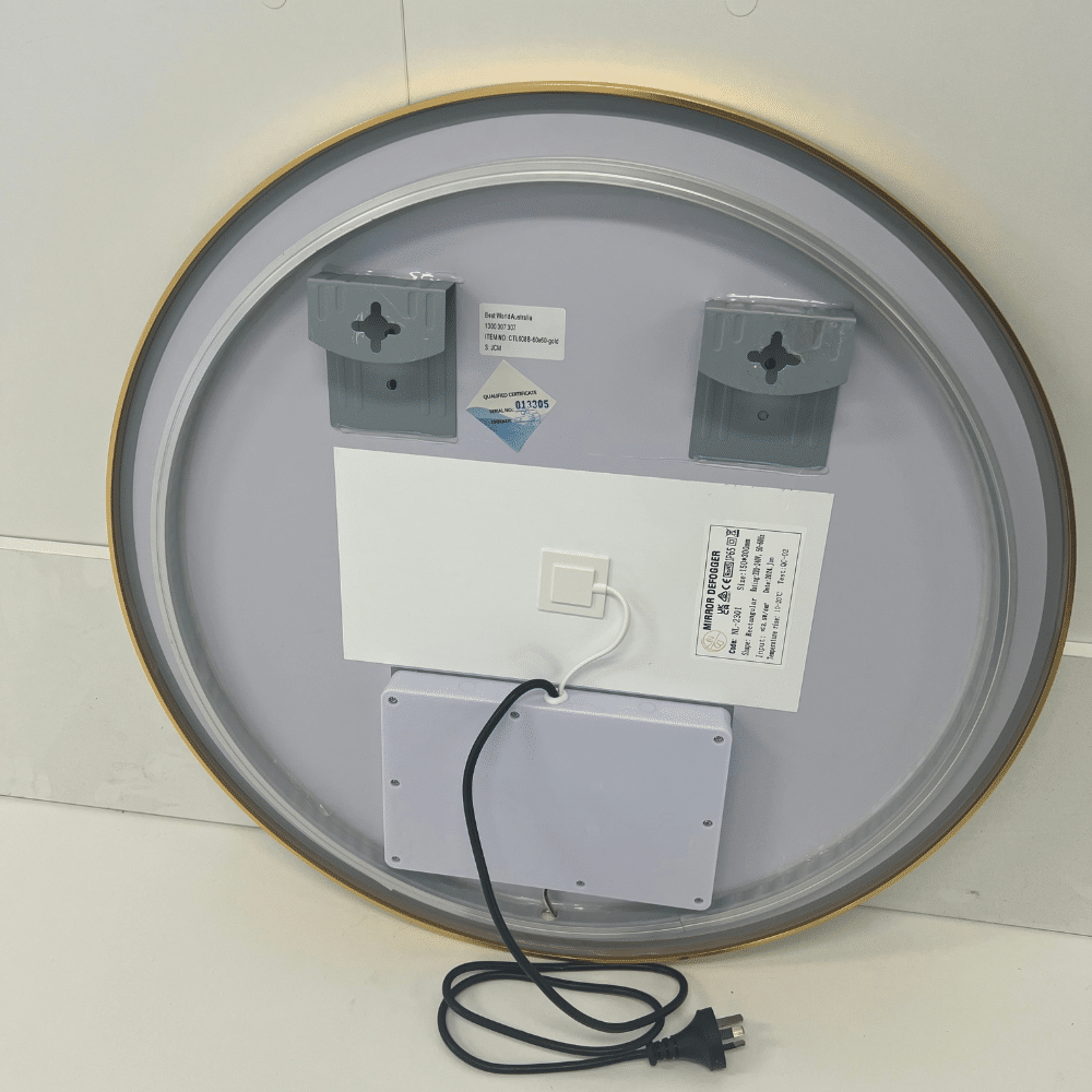 Round LED Mirror 90cm Black Framed Backlit Defogger Dimmable