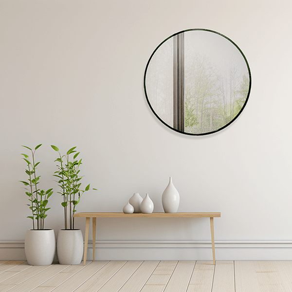 Black Framed Classic Round 60cm Decorative Wall Mirror for Living Rooms Bedrooms Bathrooms