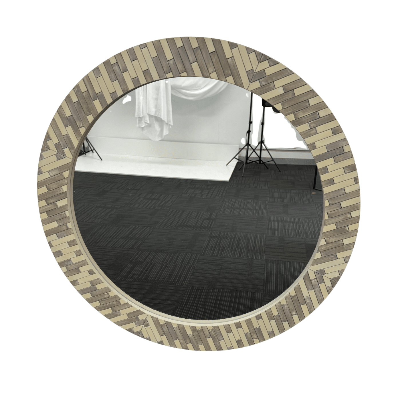 Round Zebra Mosaic Mirror 60cm Grey Wall Mount MDF Frame Modern Accent