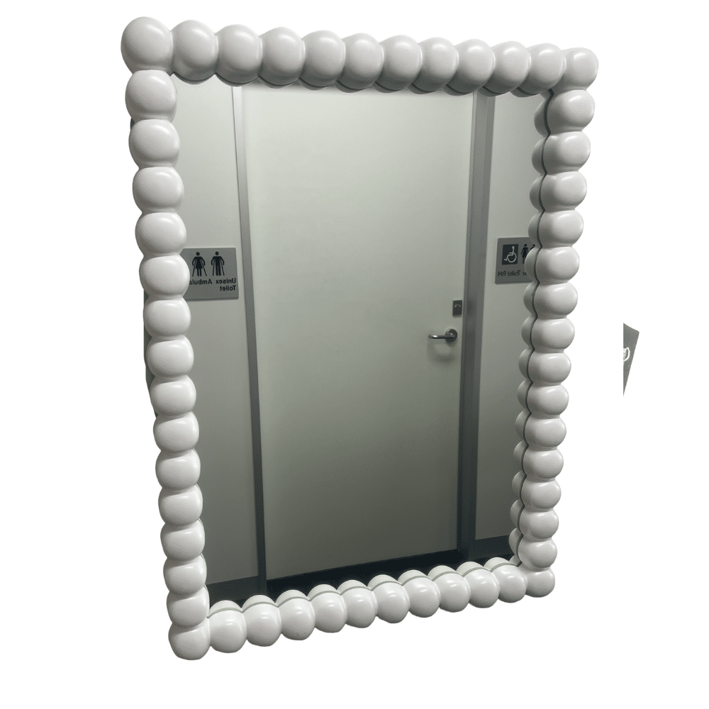 Beaded Rectangular Mirror 90cm x 60cm White PU Frame Decorative Wall Mirror with Ball Accents