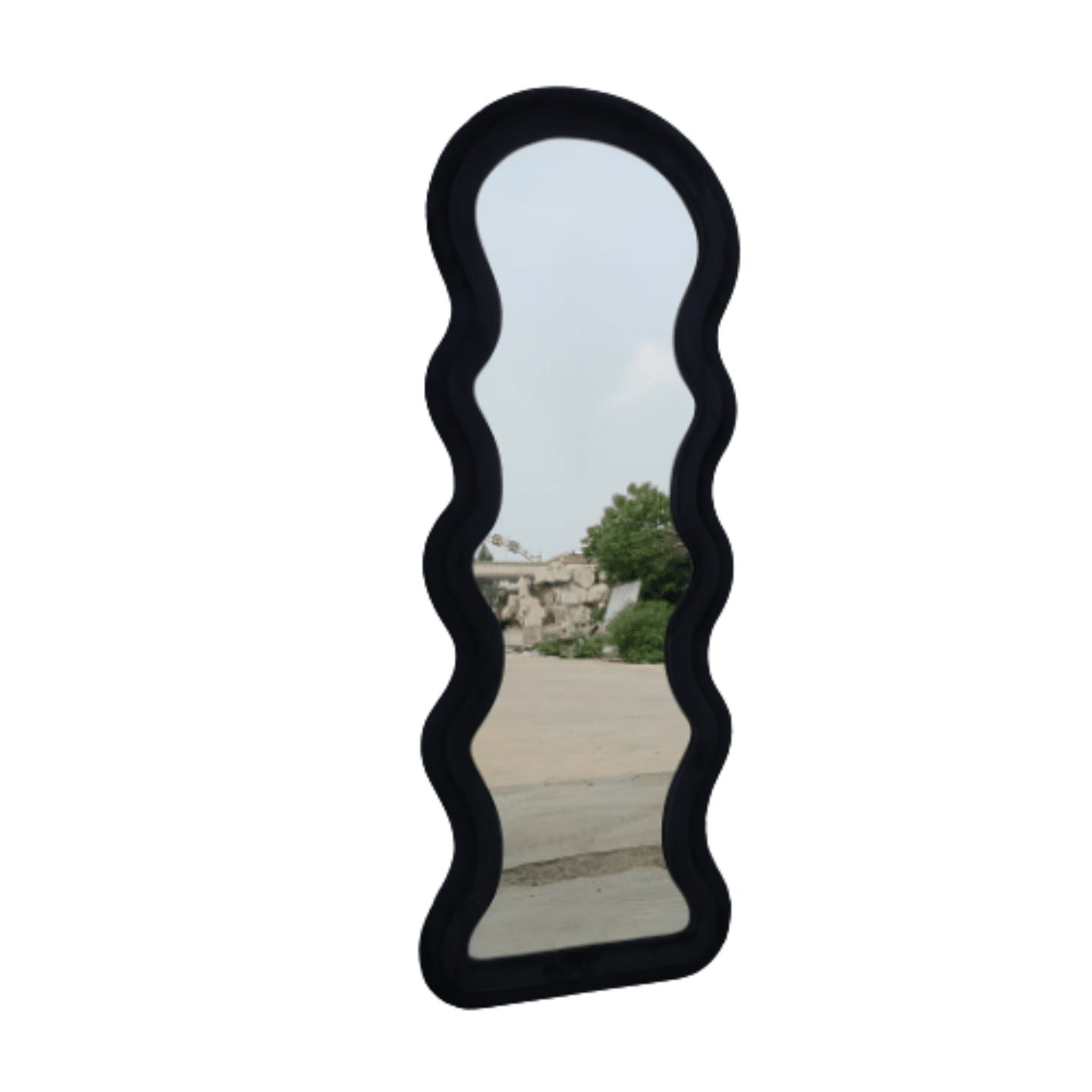 Modern Arched Wavy Velvet Full Length Mirror 160cm x 60cm Black Wall Mirror