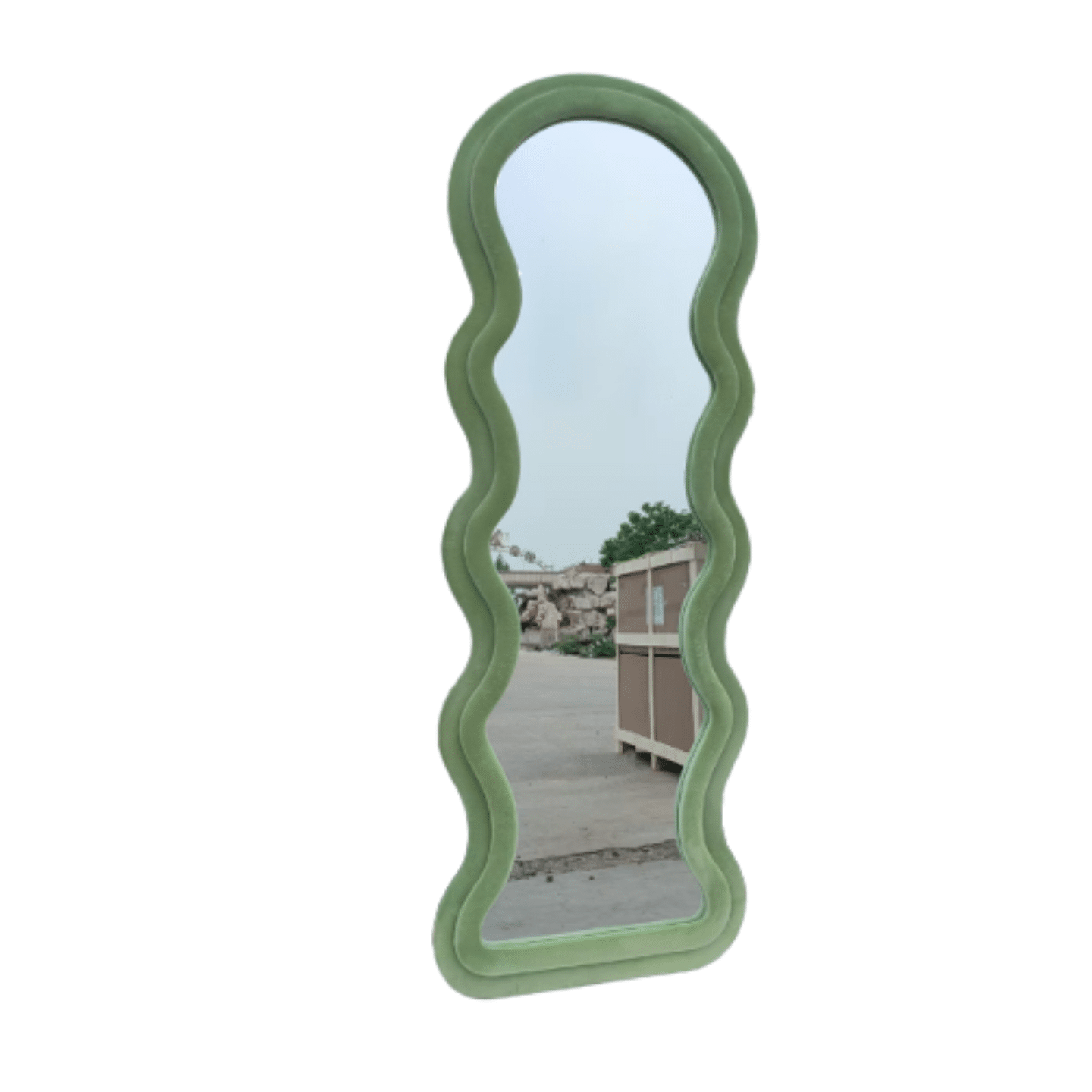 Modern Arched Wavy Velvet Full Length Mirror 160cm x 60cm Green Wall Mirror