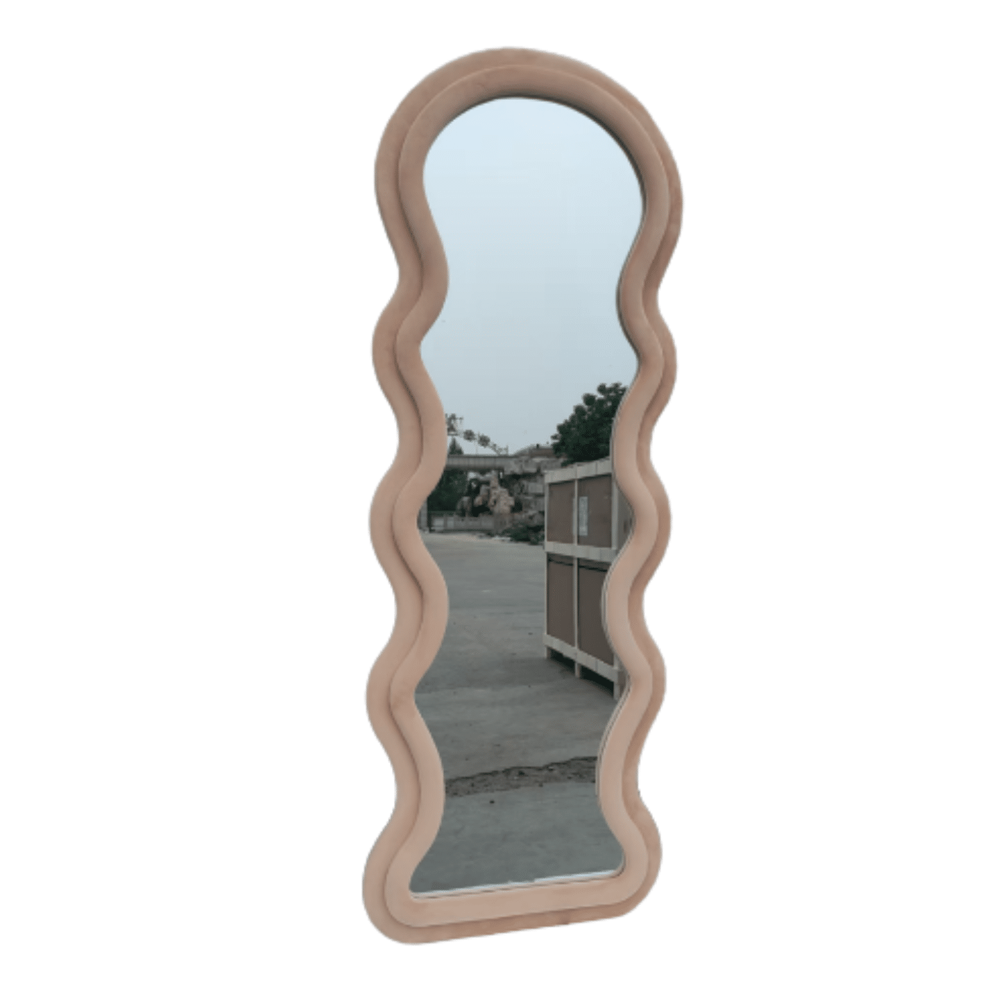 Modern Arched Wavy Velvet Full Length Mirror 160cm x 60cm Peach-Orange Wall Mirror