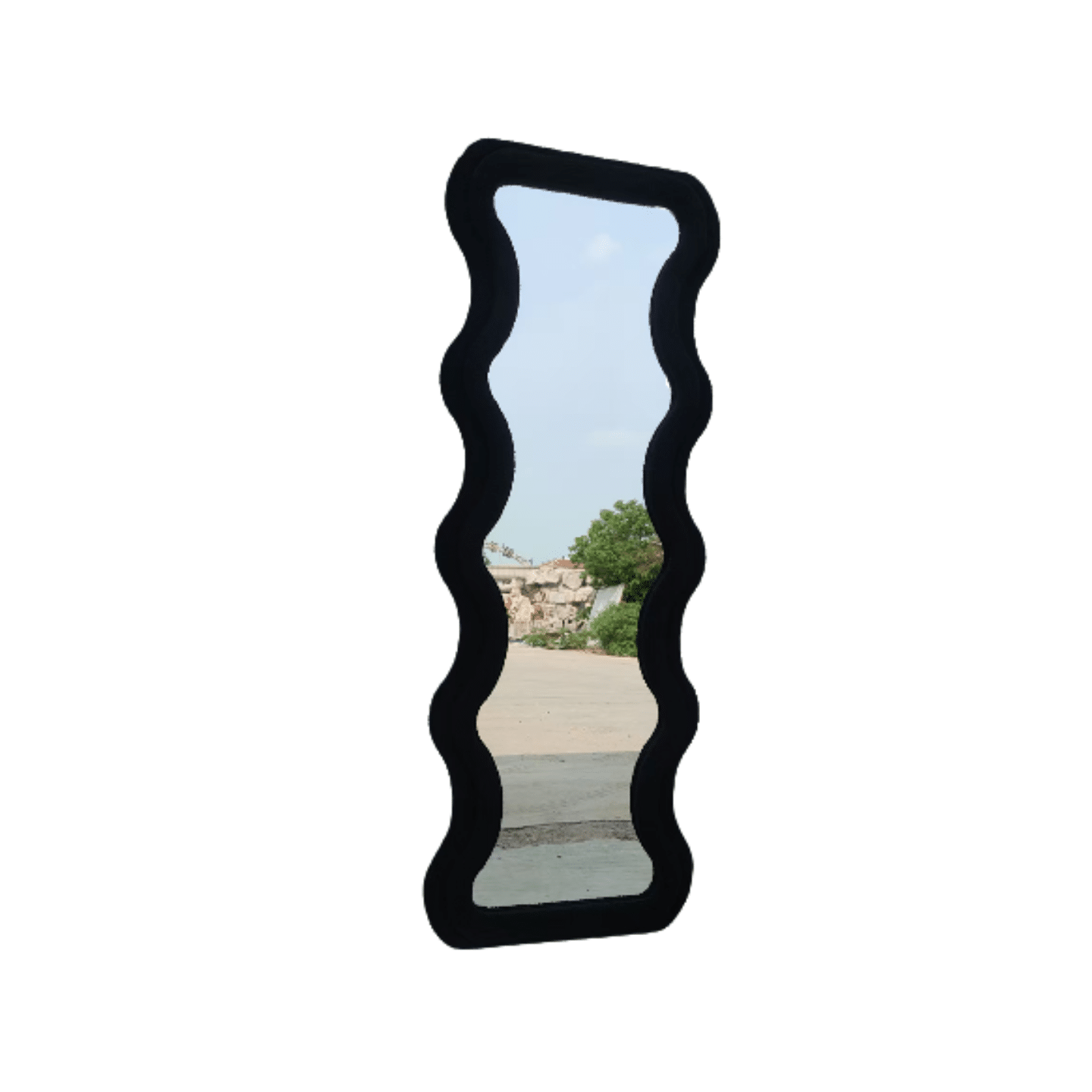 Modern Wavy Teddy Velvet Full Length Mirror 160cm x 60cm Black Decorative Wall Mirror