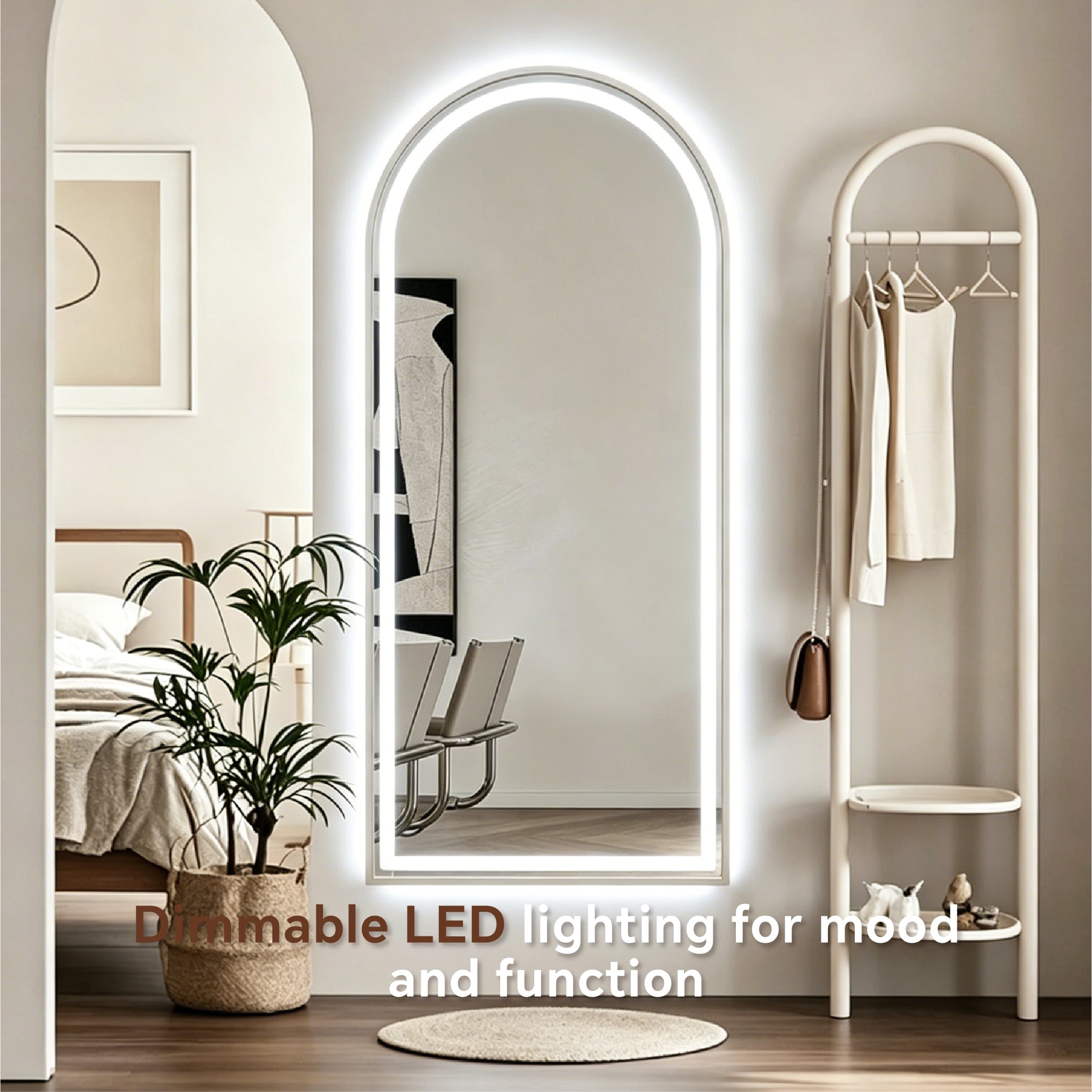 Full Length Arched LED Mirror 180cm x 80cm Freestanding Wall Mounted Gold Frame Dimmable-FLM62